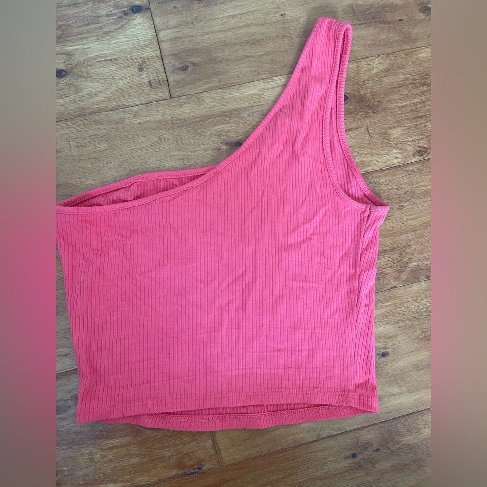 Coral one shoulder garage tank